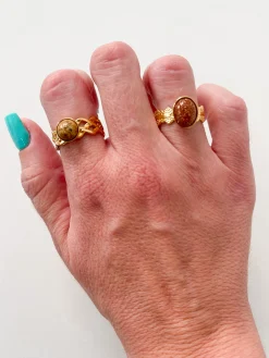 Anillo óvalo marrón purpurina