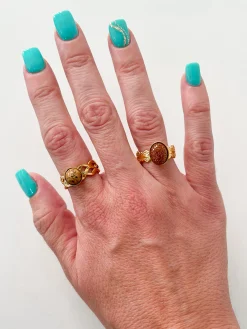 Anillo óvalo marrón purpurina