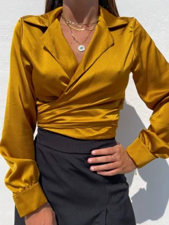 Blusa lazada raso mostaza