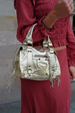Bolso hebillas piel brillos dorado