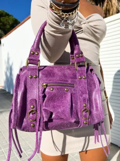 Bolso hebillas piel mate violeta