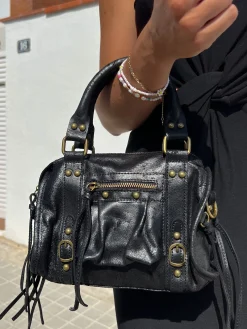 Bolso hebillas piel mate negro