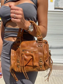 Bolso hebillas piel mate camel