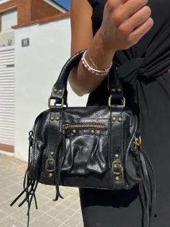 Bolso hebillas piel mate negro