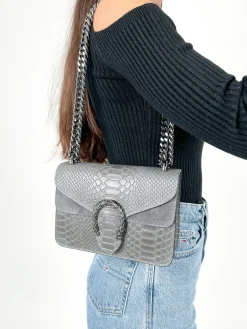 Bolso herradura piel gris