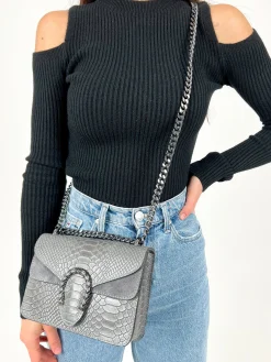 Bolso herradura piel gris