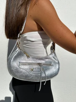 Bolso hombro baguette plata