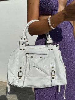 Bolso maxi hebillas vegano blanco