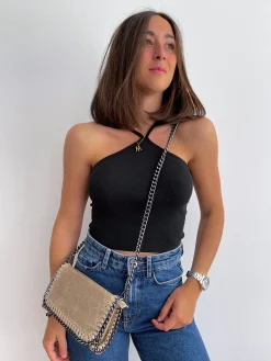 Bolso midi piel beige