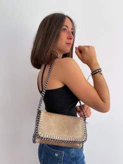 Bolso midi piel beige