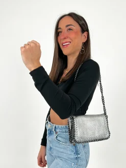 Bolso midi piel plateado