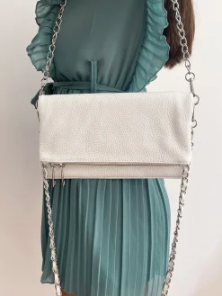 Bolso piel cadenas blanco
