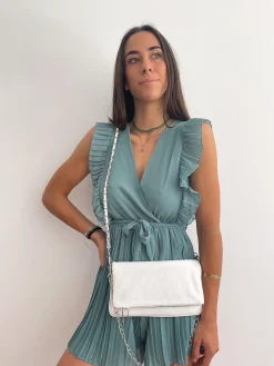 Bolso piel cadenas blanco