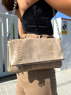 Bolso piel cadenas coco beige