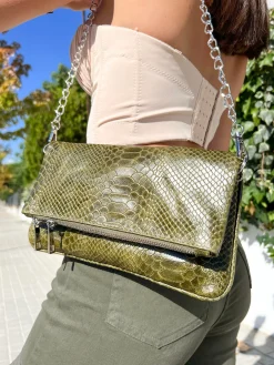 Bolso piel cadenas coco caqui