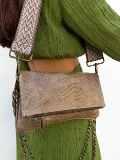 Bolso piel cadenas coco marrón