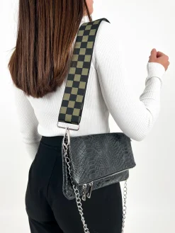 Bolso piel cadenas coco negro