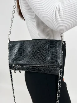 Bolso piel cadenas coco negro