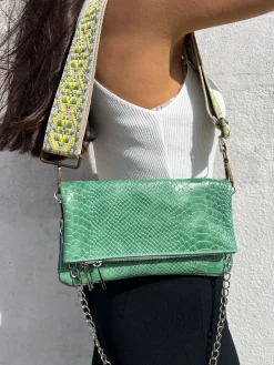 Bolso piel cadenas coco verde