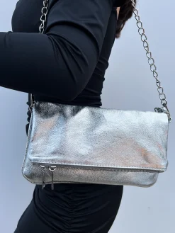 Bolso piel cadenas plata