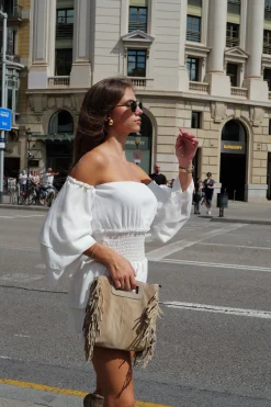 Bolso piel flecos beige