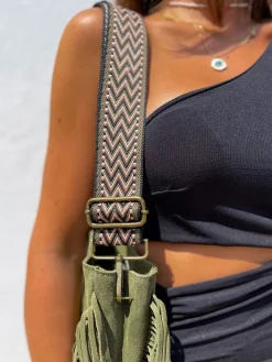 Bolso piel flecos caqui