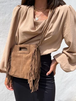 Bolso piel flecos chocolate