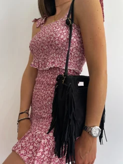 Bolso piel flecos negro