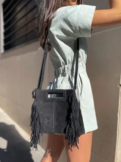 Bolso piel flecos negro