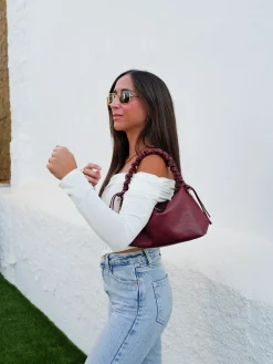 Bolso piel hombro rizo burdeos