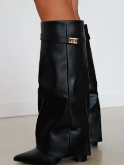 Bota tacón solapa detalle negra