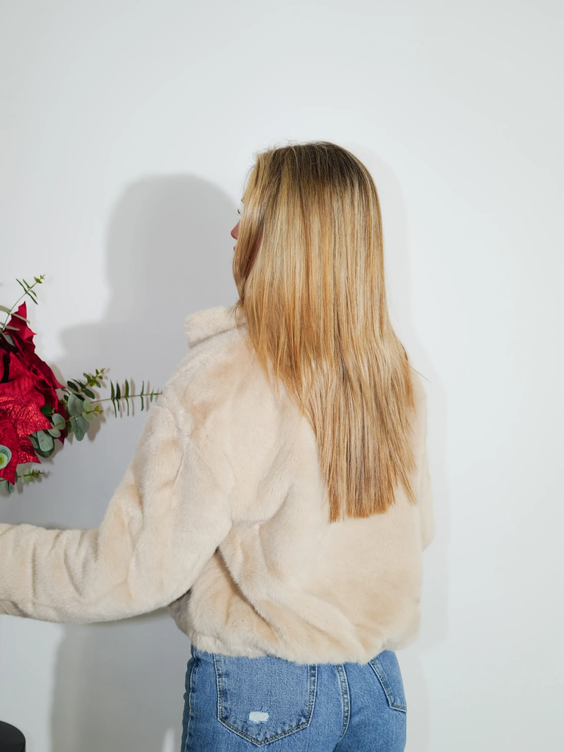 Chaqueta pelo cremallera beige
