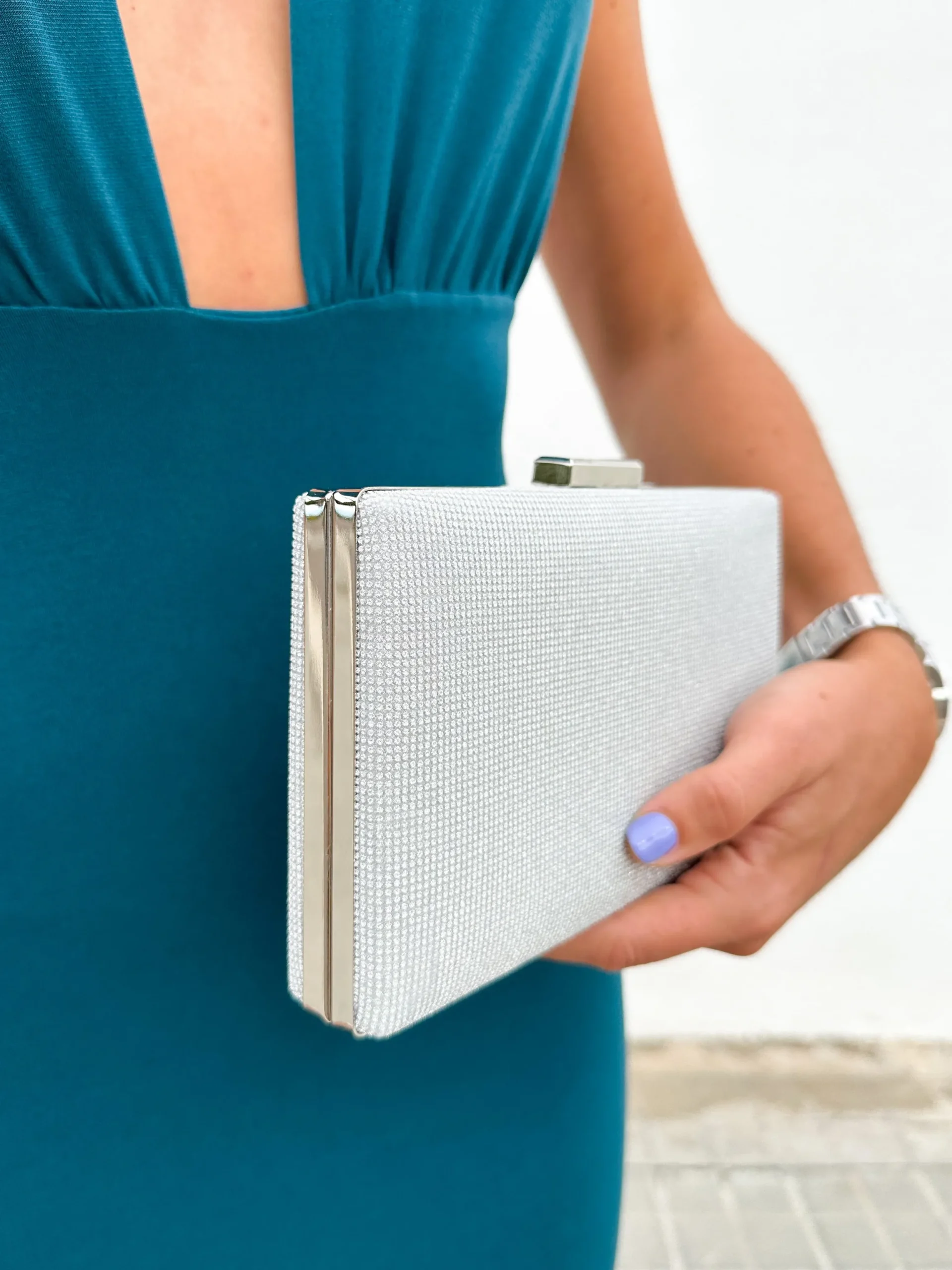 Clutch brillitos rectángulo plata