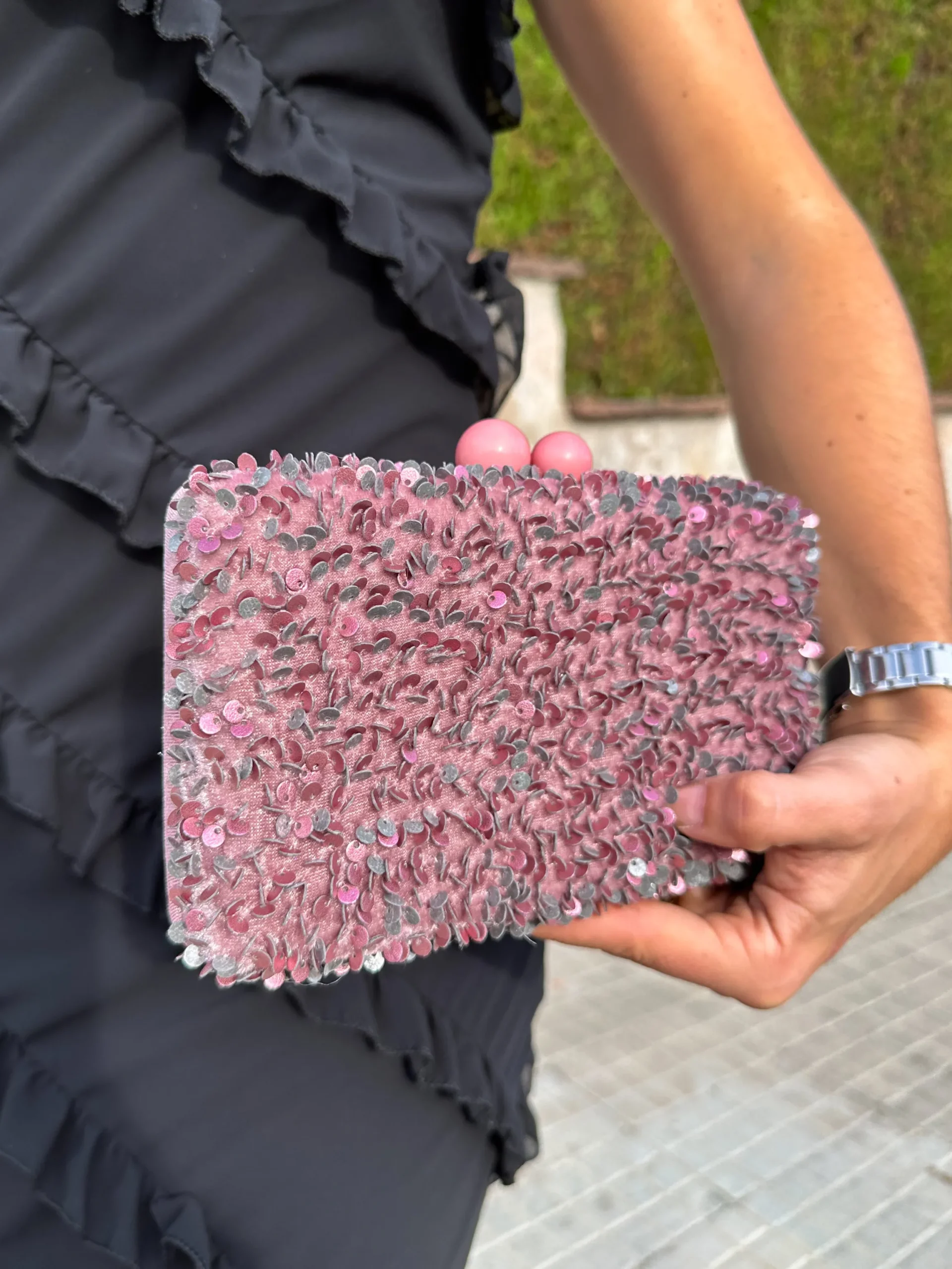 Clutch glitter velvet rosa