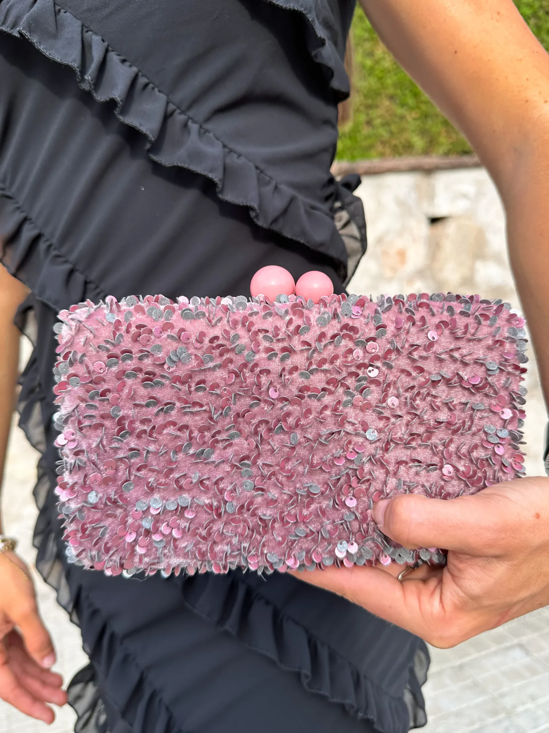 Clutch glitter velvet rosa