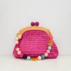 Clutch rafia abalorios fucsia