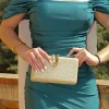 Clutch rafia hoja beige