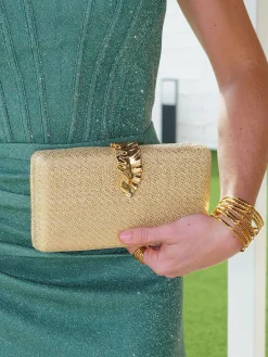 Clutch rafia hoja beige