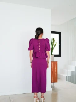 Conjunto falda midi pomposo amarena