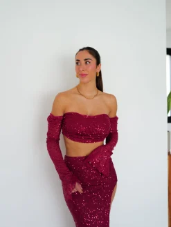 Conjunto glitter midi burdeos