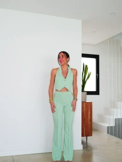 Conjunto largo botones menta