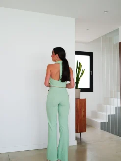 Conjunto largo botones menta