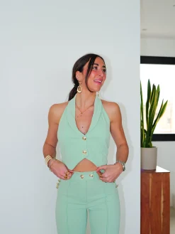 Conjunto largo botones menta