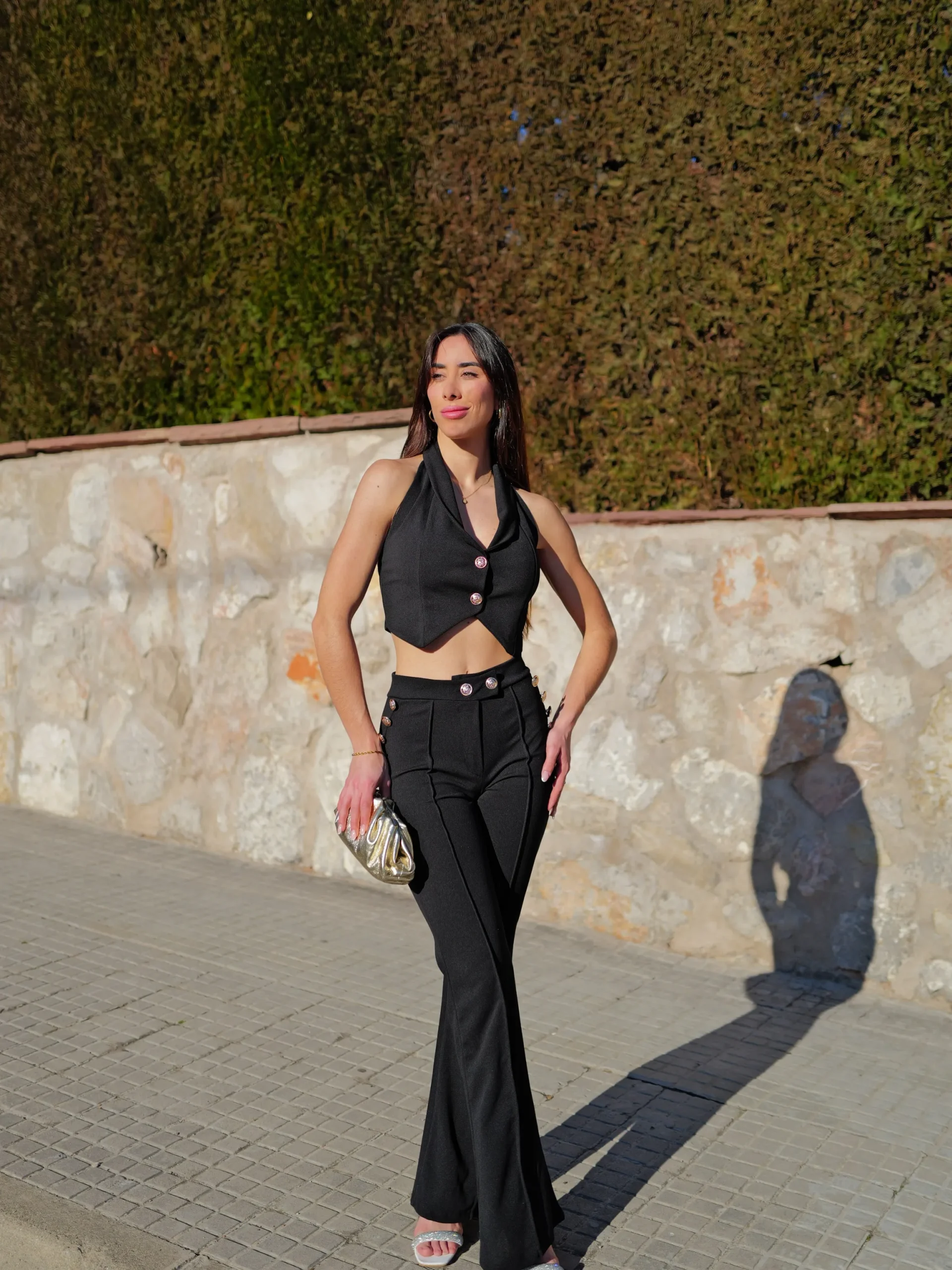 Conjunto largo botones negro