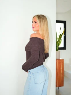 Jersey bardot mangas chocolate
