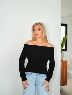 Jersey bardot mangas negro