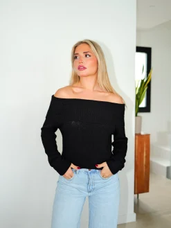 Jersey bardot mangas negro