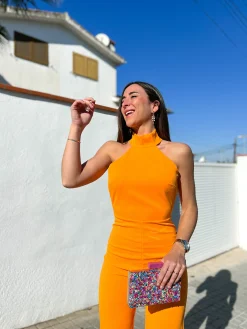 Mono halter crepe naranja