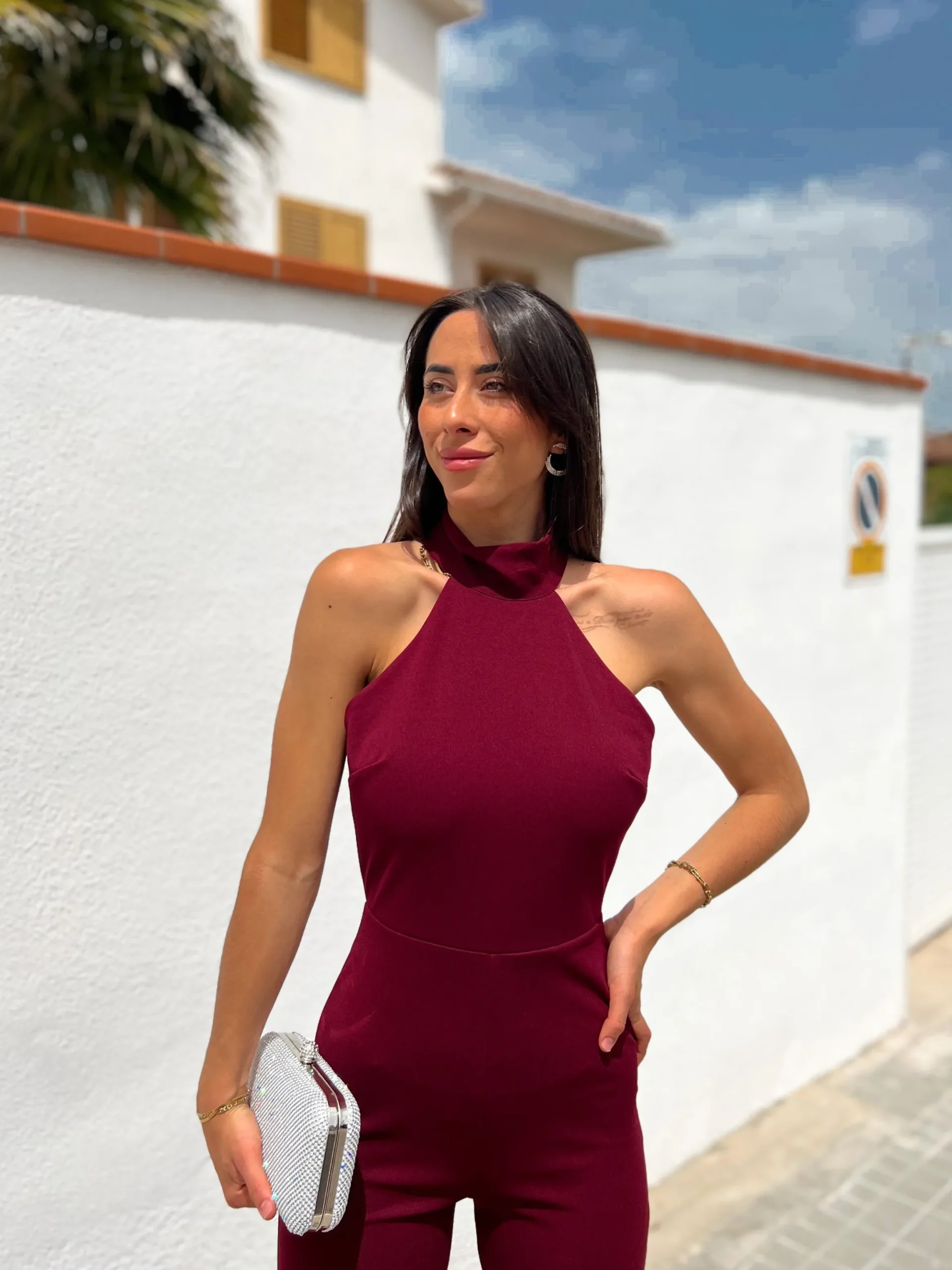 Mono halter crepe vino
