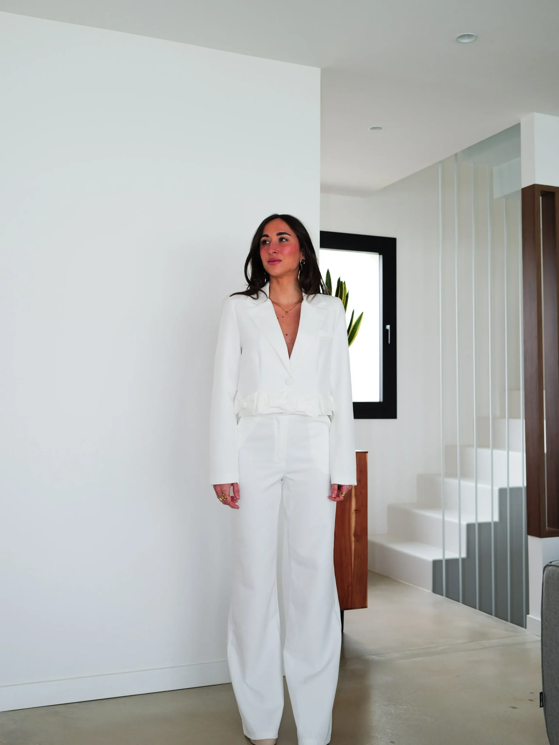 Pantalón traje wide leg blanco